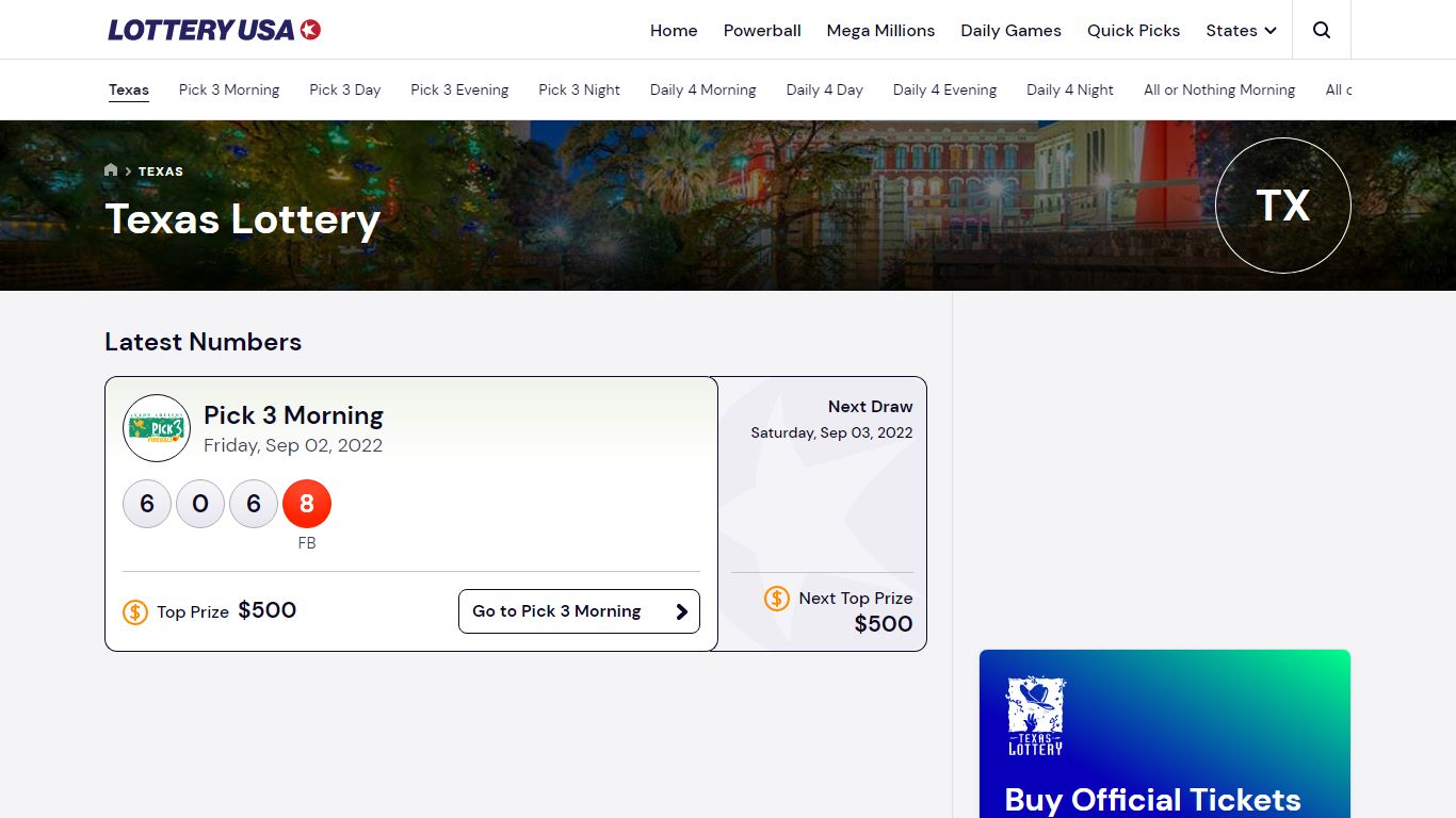 Texas (TX) Lottery - Winning Numbers & Results